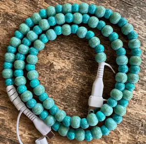 Turquoise Beaded 4-in-1 Universal Charging Cable Bracelet – USB, USB-C, Lightning Multi Charger Cord for iPhone & Android