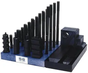 20209G 50-Piece Fixturing Step Block & Clamp Set - 1" Step Block, 3/4" T-Slot Fit, 5/8-11 Stud Thread, 1-1/4" Nut Width, 3"-8" Stud Lengths (3",4",5",6",7",8")