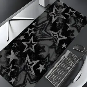 Y2K Star Design Large Gaming Mouse Pad, Vintage Black White Aesthetic Desktop Drotection Pad,Washable Rubber Pad Non-Slip Lock Edge Multi-Size Mouse Pad Suitable For Home Office,Good Gift for Family and friends, Desk Accessories