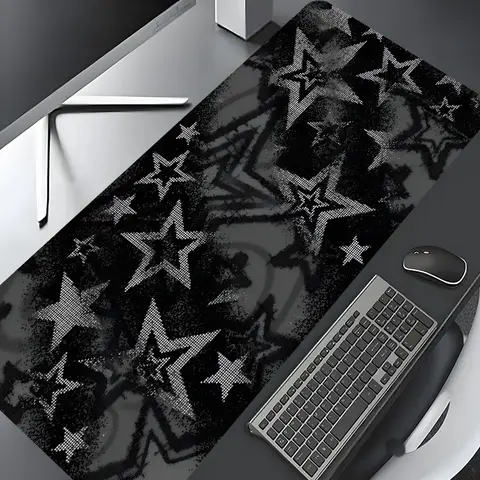 Y2K Star Design Large Gaming Mouse Pad, Vintage Black White Aesthetic Desktop Drotection Pad,Washable Rubber Pad Non-Slip Lock Edge Multi-Size Mouse Pad Suitable For Home Office, Home Office Accessory, Good Gift for Family and friends