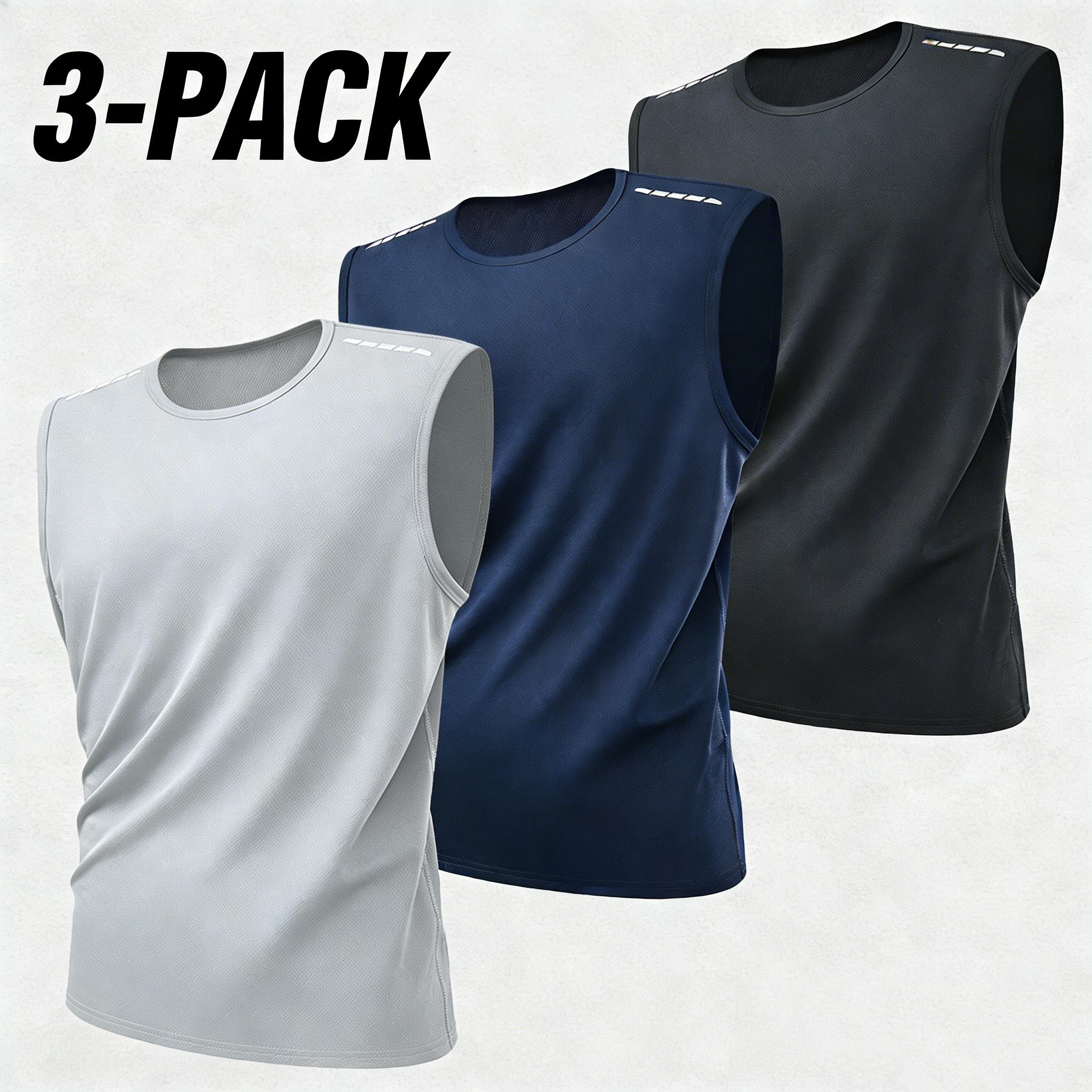 Men’s multi-pack casual tank tops available in multiple colors with a patchwork design. Made from smooth, comfortable, soft, warm fabric with reflective stripes for added visibility. Loose, fashionable, trendy sleeveless tank tops suitable for summer wear