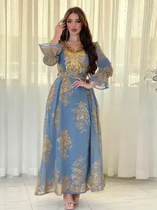 Elegant Dubai Embroidered Sequins Long Dress, Muslim Women Gowns, Loose-Fit Abaya Jalabiya for Muslim Women, All-Season Woven Fabric Party Wear