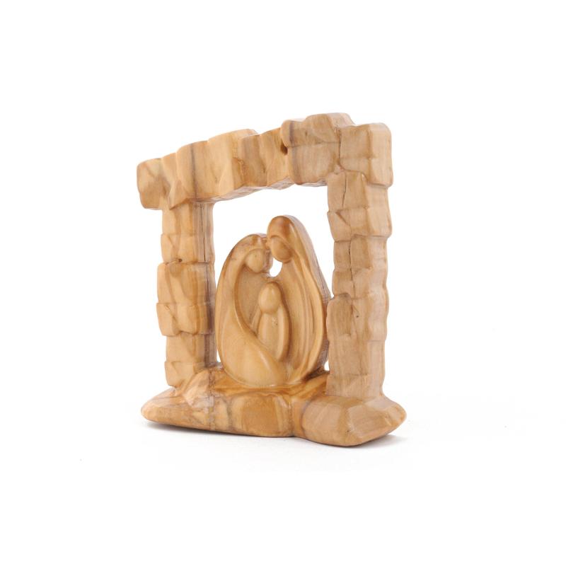 Olive Wood Nativity Scene_ Holy Family in Grotto Frame Decor Religious