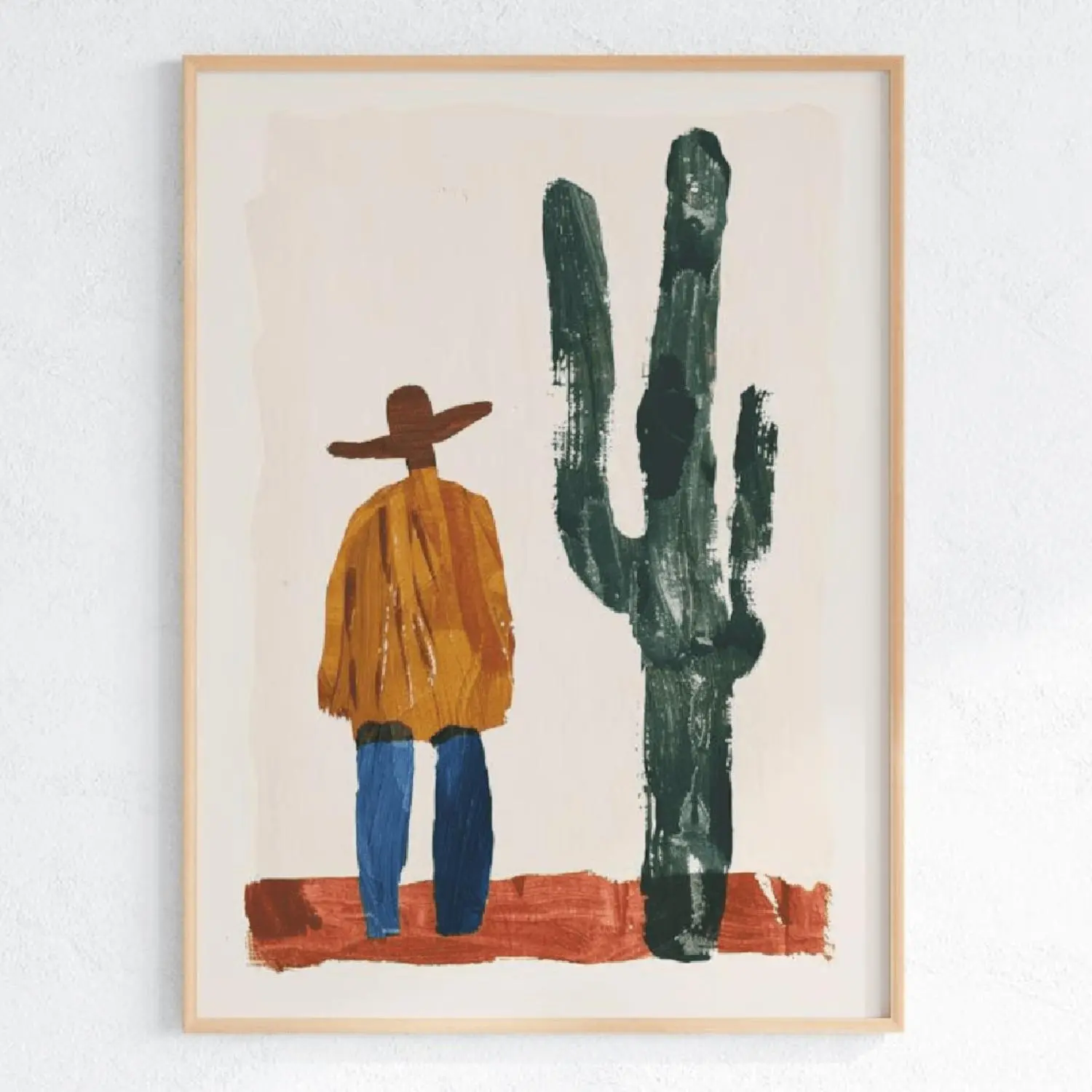 1pc, Wall Art, Vintage Poster, Bold Abstract Cowboy and Cactus Art Print, Modern Western Desert Canvas Painting, Unique and Creative Wall Aesthetic Decoration, Perfect Decoration for Bedroom and Living Room, Unframed