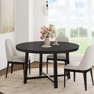 Industrial Round Dining Table for 4-6 – 47" Sturdy Wood Top with Metal Frame – Rustic Brown Finish – Spacious Circle Table for Dining Room or Kitchen – Ideal for Family Meals – No Chairs