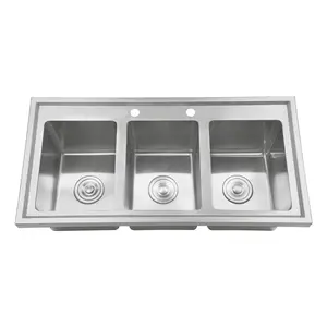 Commercial Kitchen Sink 3 Compartment Sink Kitchen Sink Used In Commercial Kitchens Farms Backyards Garages 37*18.5*10inch Silver