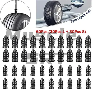60Pcs Tire Repair Screws Plugs, Self-service Tyre Repair Vacuum Rubber Nails Kit for Car/Motorcycle/Truck/Tractor Puncture Fast Tyre Repair Supplies
