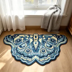 Sea Blue Butterfly Shape Rug, Vintage Ethnic Style, Soft Touch, Stain Resistant, Non-Slip, Foldable, Home Decor