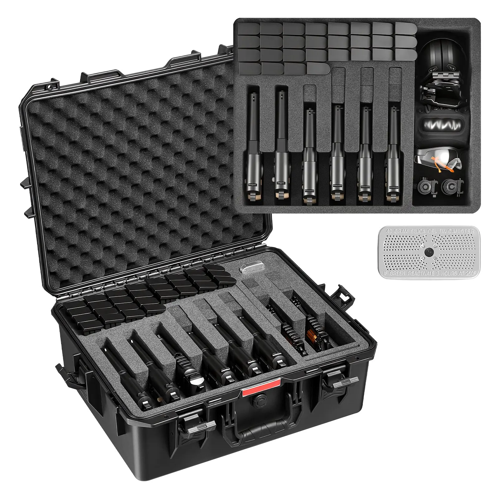 VEVOR Hard Pistol Case - Heavy-Duty PP+XPE Hard-Shell Tool Kit Component, IP67 Rated Water Resistant, Customizable XPE Foam Lining, Carry Handle, Latch, TSA Compliant, 21.9x17.9x8.8 in, 9.9 lbs, Travel & Home Storage Solution (for Guns, Lenses)