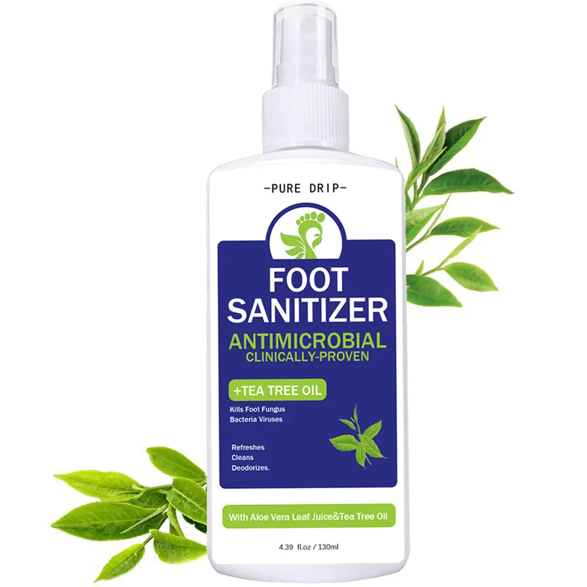 Foot Sanitizer Spray with Tea Tree Oil & Aloe Vera | Viral Anti-Bacterial Spray for Odor Control & Itch Relief | Treats Nail Fungus & Protects Feet from Infections