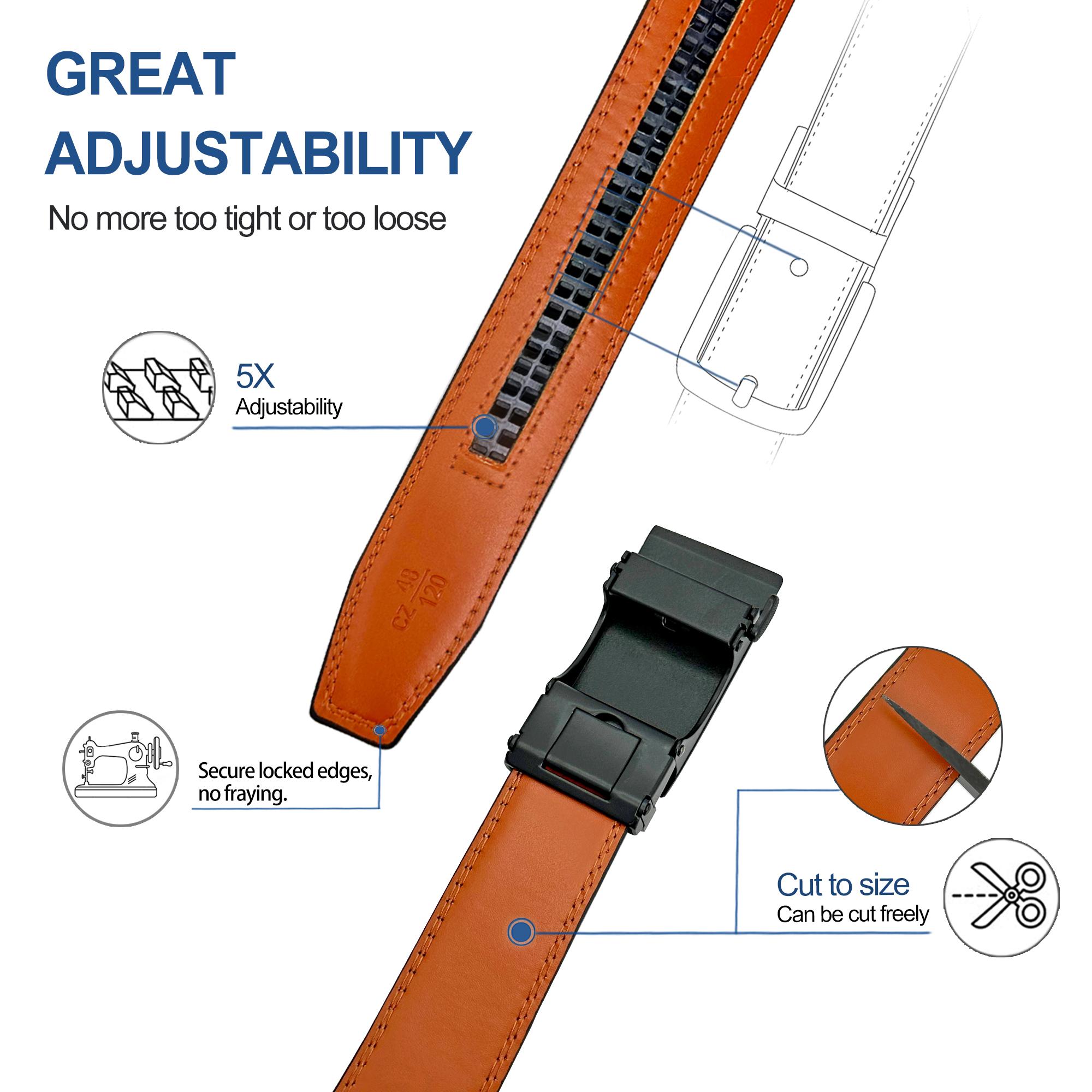 HAILTH Men's Leather Ratchet Belt - No-Hole Adjustable with Easy Release Buckle, Durable Cowhide for Dress, Casual & Golf Wear, Trim-to-Fit Design, Elegant Gift Box for Men (Birthday, Father's Day & Business Accessories)