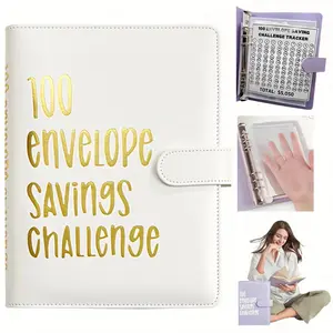 2026 New Model 100 Envelopes Money Saving Challenge with Cute Stickers, A5 Money Saving Binder with Cash Envelopes, Budget Binder Savings Challenge Book for 100 Day to Save $5,050 for Budgeting Planner