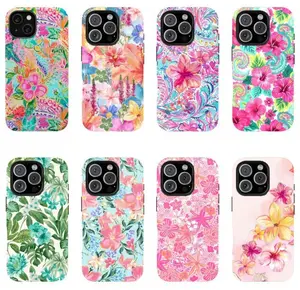 Tropical Floral Aesthetic Smartphone Phone Case, stylish pattern protective cover with lens protection. Compatible with iPhone 11-17 Pro Max & Samsung, cute trendy aesthetic design, ideal gift ideas for her and him.
