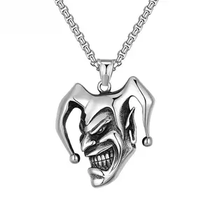 Jemant Joker Necklace For Men Stainless Steel Vintage Silver Goth Punk Hip Hop Edgy Hippie Viking Cool Masculine Demon Clown Devil Beast Necklace Non Tarnish Jewelry Birthday Father Day Gift For Bf Husband Dad