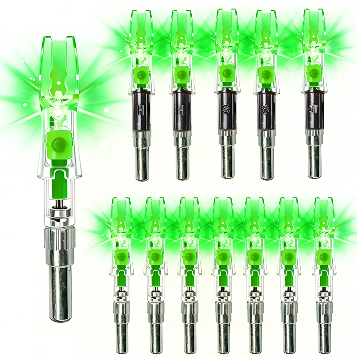 X Lighted Nocks for Arrows with .205'' .232'' .244'' .248'' Inside Diameter with H, S, GT Bushings, High-Visibility Light Up Nocks with ON/Off Switch for Archery Green Outdoor