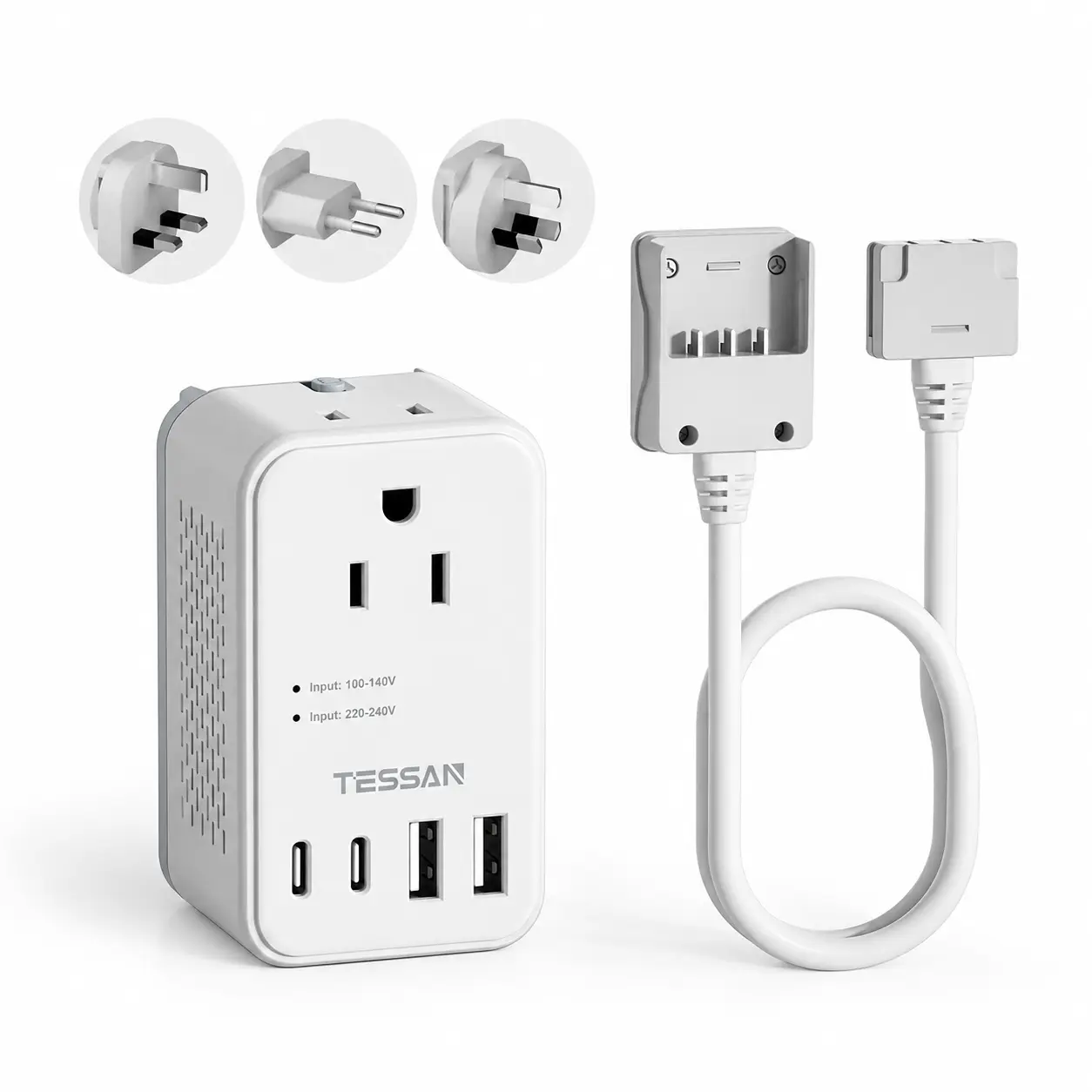 TESSAN 220 to 110 Voltage Converter US to Europe, International Adapter 4 USB Ports(2 USB C), 2 AC and EU/UK/AU Plug Universal Travel Power Converter Adapter Combo, Step Down Transformer