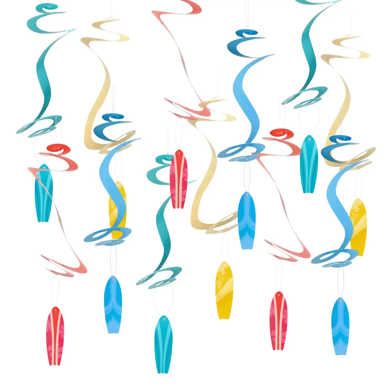 Multicolor Tropical 25" Lightweight Cardstock Hanging Swirl Decorations - 12 Pc, Bright Hues for Birthday Decor