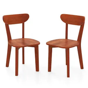 COSTWAY - Solid Wood Dining Chair Set of 2 with Curved Backrest and Rubber Wood Frame-Espresso