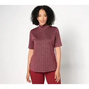 Dennis Basso Lurex Novelty Jacquard Mock Neck Top