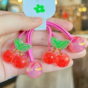 Hand-Painted Graffiti Fruit Hair Rope 3 Pairs Sets for Children Cute Contrast Color Hair Ring High Elastic Rubber Band for Kids and Women