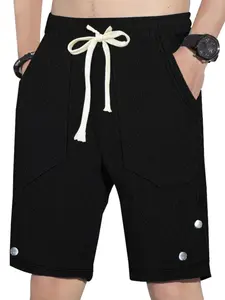 2026 Men's Casual Short Knit Fitted Jacquard Drawstring Pocket, Stylish Comfortable Pocket Design for Everyday Use, Versatile Fashion for Men