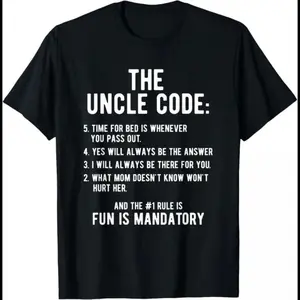 100% Cotton Funny Uncle Gifts From Niece Nephew The Uncle Code Cool T-Shirt