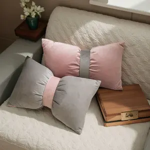 Cute Bow Pillow Cover, Soft Velvet Bow Cushion, Car Chair Lumbar Pillow Plush Backrest Case, Home Decor Sofa, Detachable Washable (30x50cm)