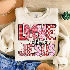 Christian Valentines Shirt, Love Like Jesus Sweatshirt, Checkered Valentine Coquette Sweatshirt, Retro Valentine
