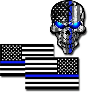 Bumper Sticker, Flag&Skull Decal, Thin Blue Line, Vinyl Mirror,Thin Blue Line Decals for Cars, Motorcycles, Trucks