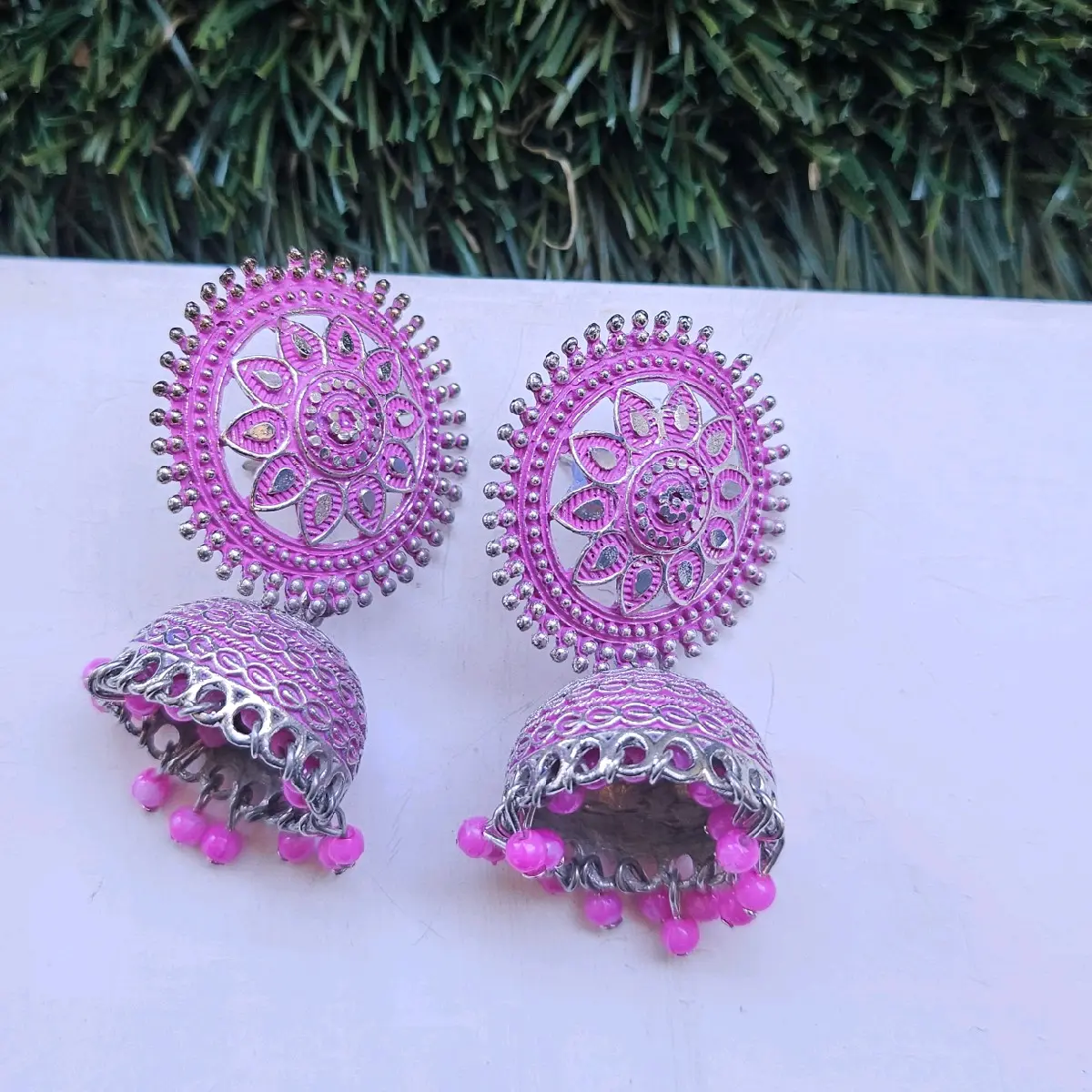 Pink Metal Lightweight Jhumka