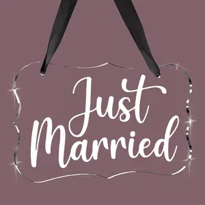 Wedding Acric Decor Sign, Bridal Shower Decoration, Just Married Decorations, Acric Seat Sign Hanging with Ribbon for Wedding Receion Ceremony Seating and Church Chair Decor (Clear)