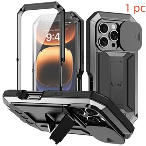 Shockproof Phone Case with Lens Protector & Foldable Stand, Durable Phone Protective Cover, Phone Accessories Compatible with iPhone 16 15 14 13 Pro Max, Casing