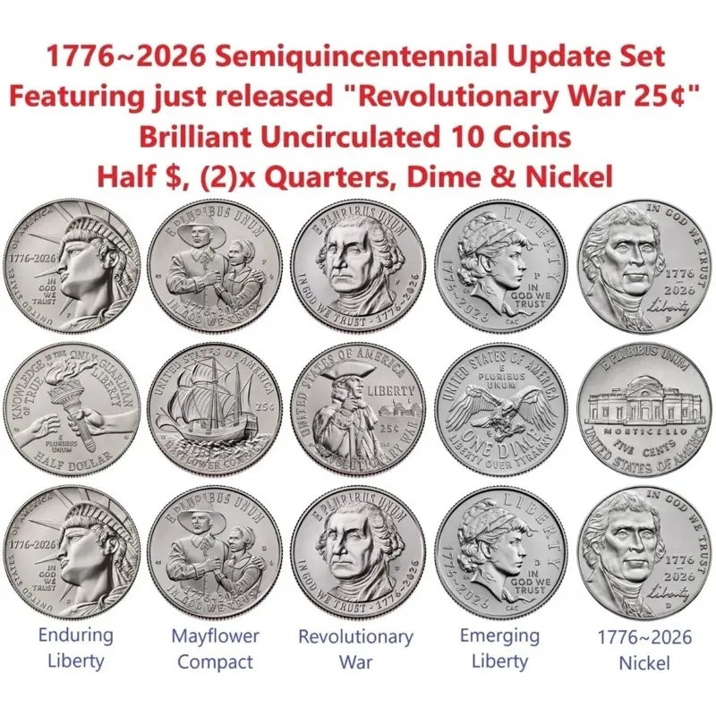 2026-P&D BU US Coins Set - Half Dollar, Quarters, Dime, Nickel (10 Total Ungraded Non-Circulating Mint Coins) IN STOCK