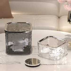 1pc Luxury Water Ripple Press-Lid Glacier Pattern Mini Trash Can - Transparent Desktop Waste Bin for Living Room, Visual Durable Drop-Resistant Lazy Small Garbage Bucket