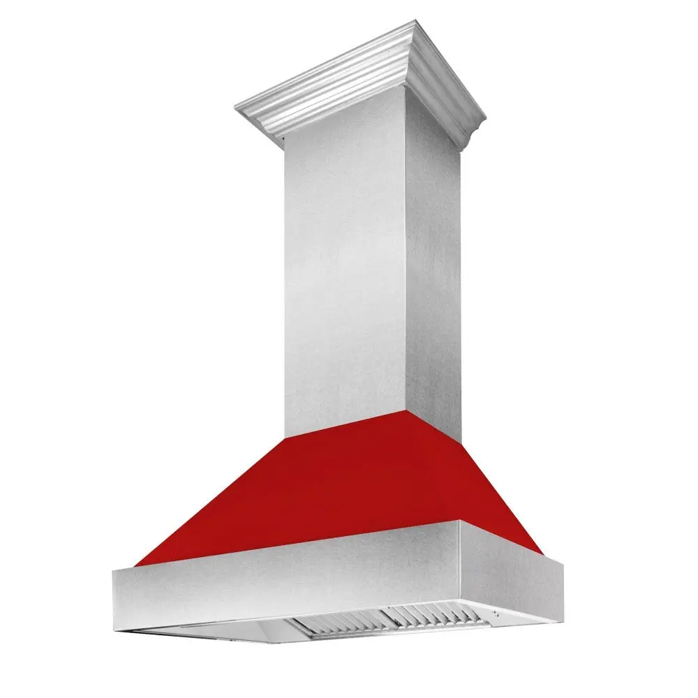 ZLINE 30 in. Ducted Satin Stainless Steel Wall Mount Range Hood with Red Matte Shell (8654RM-30)
