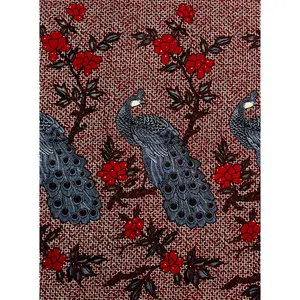 African Wax Print-Peacock- Navy Blue White Black Dark Red