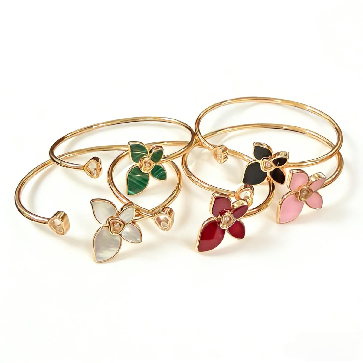 Vintage Gold Flower Cuff Bangle, Enamel Open Bracelet, Retro Jewelry for Women, Perfect Gift for Girl Friend Mom