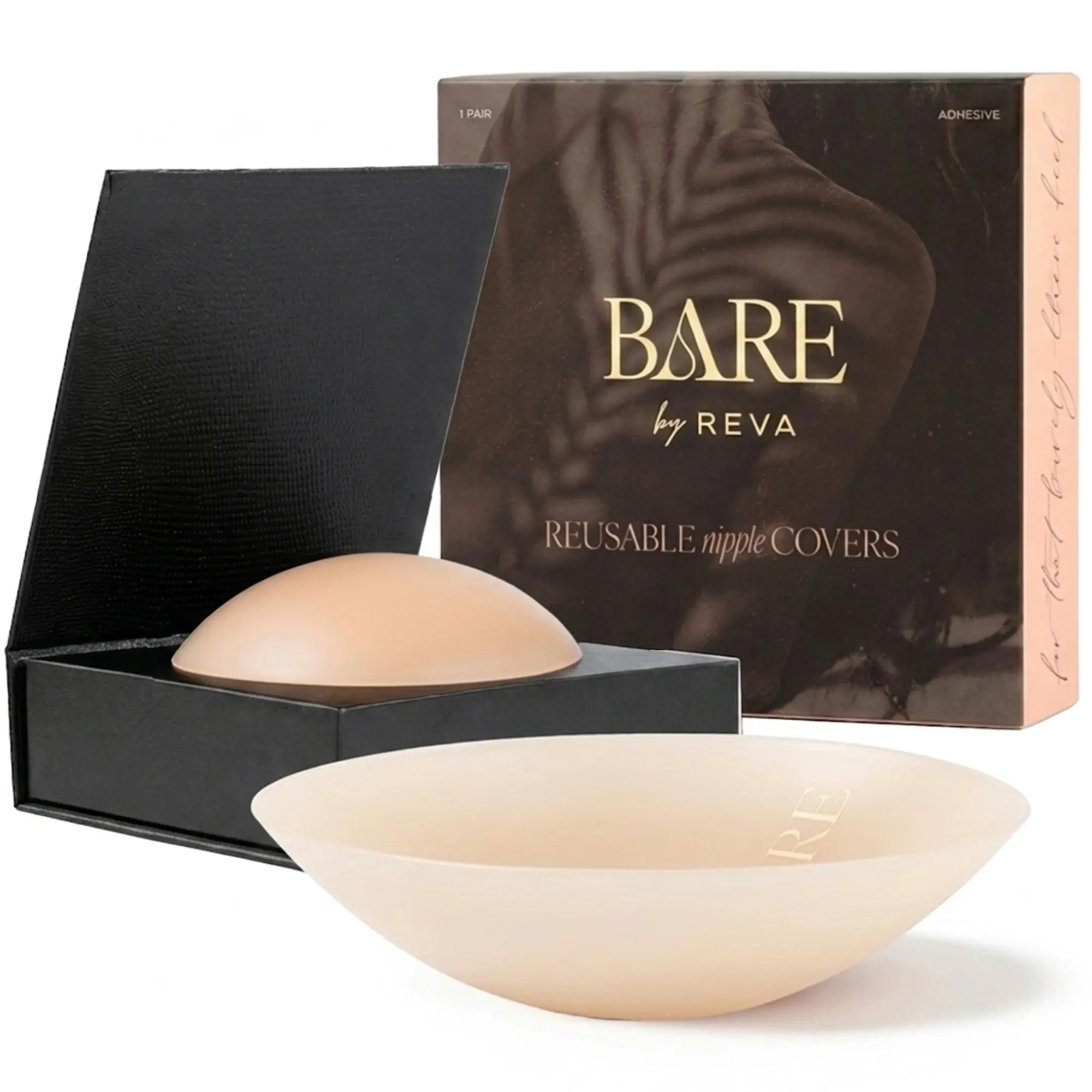 Bare Pets Women's Smooth Minimalist Ultra-Thin Soft Silicone Nipple Covers - Seamless Matte Pasties, Multi-Size Reusable Adhesive Wireless Bra Alternative, 100 Uses, Hand Washable, with Travel Case, Everyday Outfits, Special Occasions, Alternative To Stic