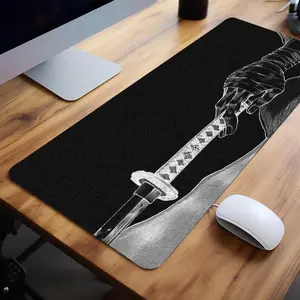 Japanese Katana Pattern Mouse Pad, Rectangular Gaming Mouse Pad, Office Desk Keyboard Mat with Non-Slip Rubber Base & Stitched Edge for Home & Office Gaming