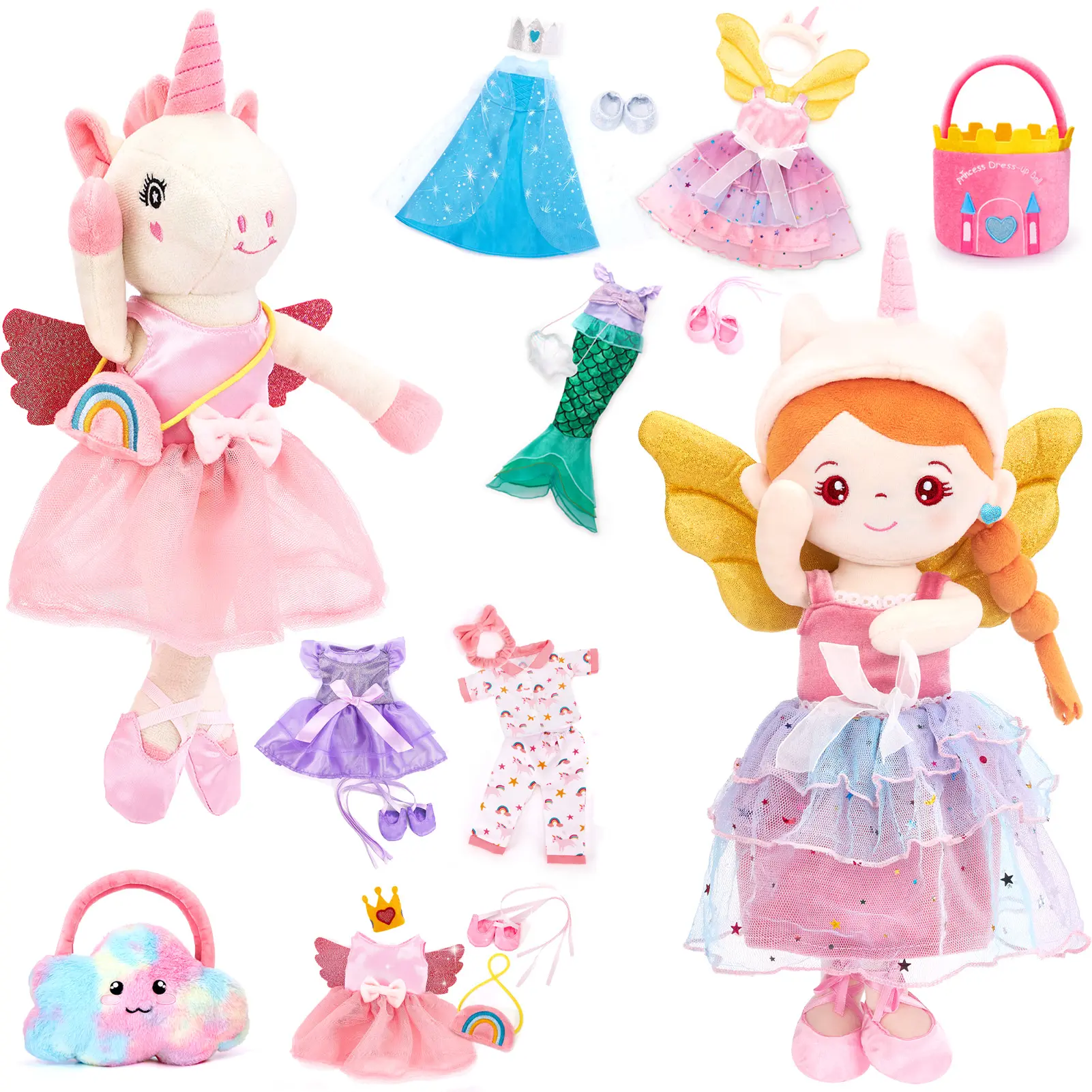 hahaland Preschool Ballerina Unicorn Plush Toy - Extra Soft Fluffy Cute Stuffed Animal with 3-Set Clothes & Rainbow Cloud Plush Bag, Kids Toys for 2-4,6 Year Olds, Confidence-Boosting Cool Gifts for Kids (Dance Recital, Graduation)
