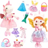 hahaland Preschool Ballerina Unicorn Plush Toy - Extra Soft Fluffy Cute Stuffed Animal with 3-Set Clothes & Rainbow Cloud Plush Bag, Kids Toys for 2-4,6 Year Olds, Confidence-Boosting Cool Gifts for Kids (Dance Recital, Graduation)