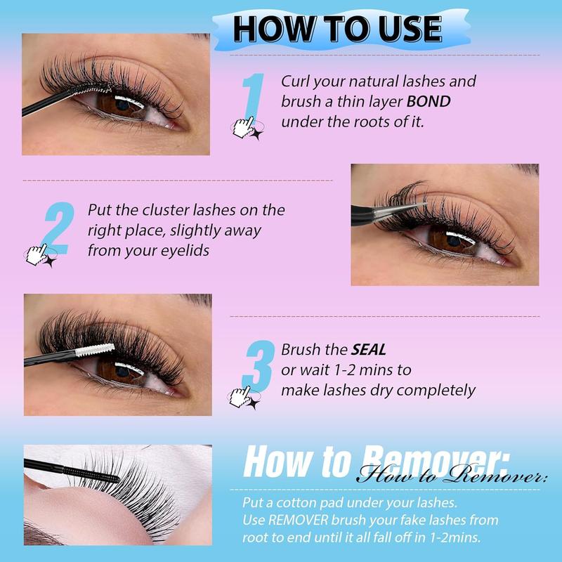 JIMIRE 50D Fluffy Eyelash Extension Kit 280Pcs Volume Lash Clusters Kit Mink Lash Extension Kit with Lash Bond and Seal D Curl Cluster Eyelash Extensions Soft 9-16MM Individual Eyelash Clusters Kit