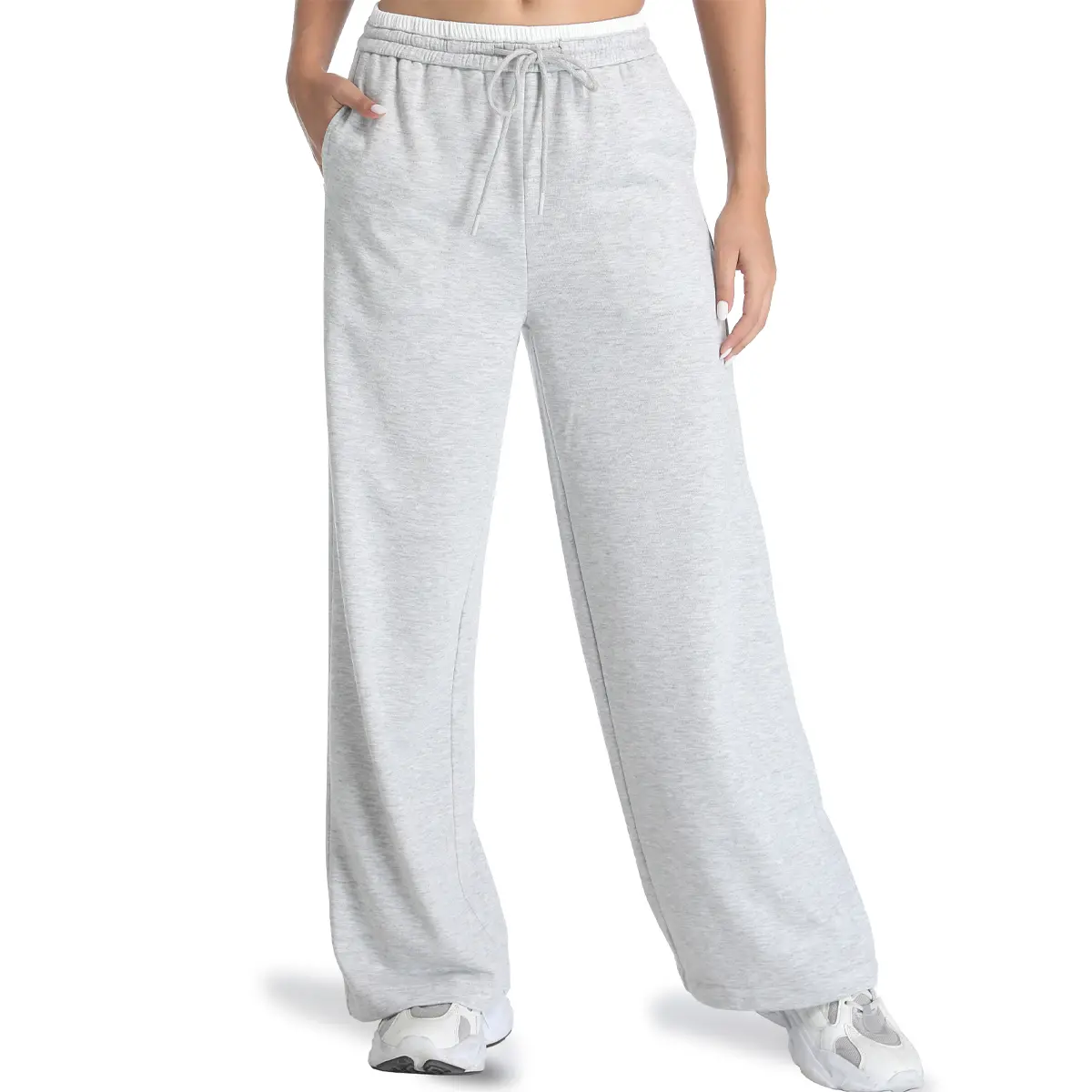 Rivome Women's Mid-Waisted Drawstring Elastic Straight Wide-Leg Baggy Cut Sweatpants with Side Pockets, 2025 Sporty Chic Athleisure Bottoms, Machine Washable Athletics Pants, Year-Round Casual Trousers, Casual Sport Trousers, Loose Fit Bottoms, Athleisure