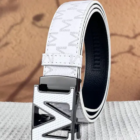 Letter Shape Alloy Automatic Buckle Belt, Trendy Versatile Buckle, Belt with Buckle, 1.38in Wide Letter Embossed Alphabet Print Waistband, Adjustable Ratchet Belt, Accessory Gift, Fashion, Pu Leather Belt, Initial Buckle Belt