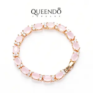 QUEENDO Elegant Oval Cut 5A Zircon Tennis Bracelets, Real Gold Plated Adjustable Bracelet for Daily Wear, Valentine's Day, Mother's Day, Birthdays & Anniversaries Adjustable Heart Rate Couples Bracelet Set