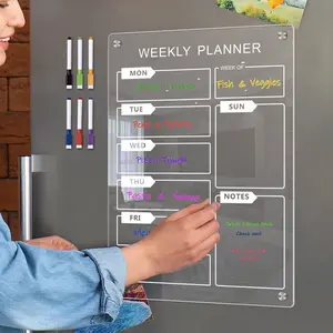 1 set Magnetic Clear Weekly Menu Board , Acrylic Planning Board, Weekly Planner, Fridge Magnet Weekly Calendar for Home Kitchen,Acrylic magnetic weekly/monthly plan notepad, message board, memo, display, writing board, erasable and transparent