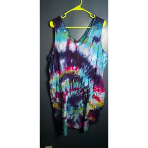 Time & Tru XXL Tie Dye Dress – Hand Dyed Ice Dye Rainbow Sleeveless Summer Dress