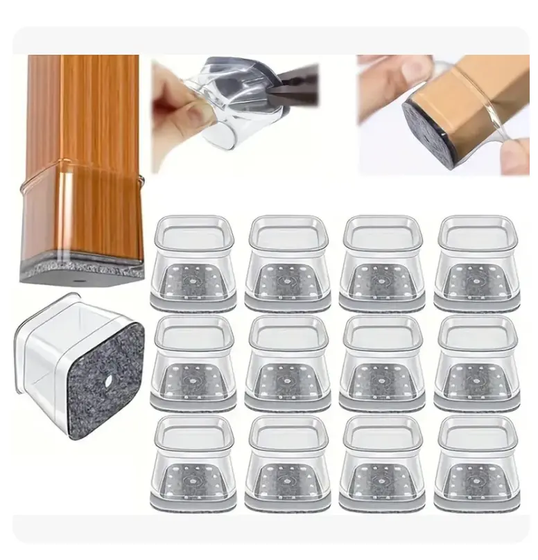 Silicone Rubber Chair Leg Covers for Home Users, Narrow Mouth Dustproof Caps with Anti-Scratch Thick Felt Base, Stretchable Grip, Easy-Install for Square & Round Furniture Legs, Hardwood Tiles Floor Protection