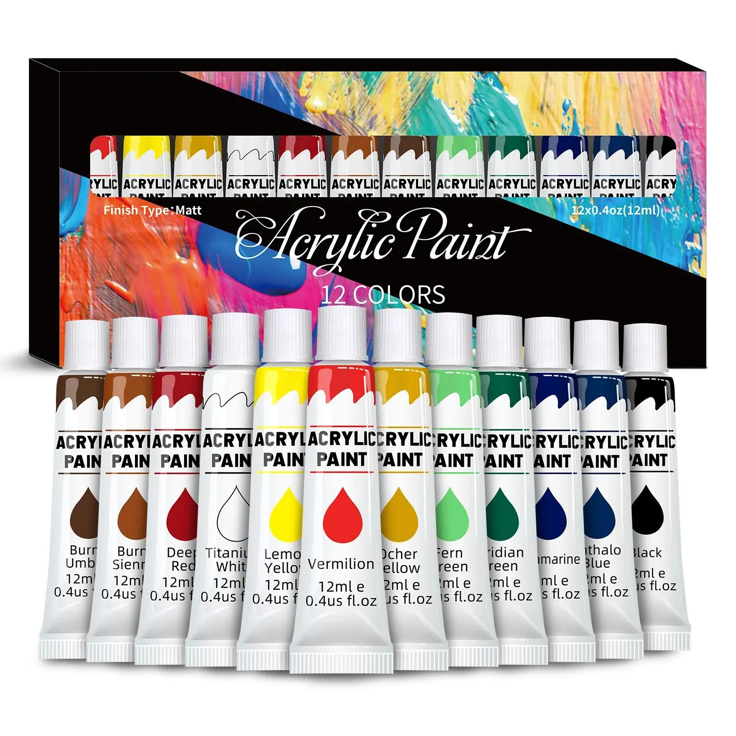 Acrylic Paint Set, 12/24 Colors Acrylic Paint with Box, Art Paint for Wood, Canvas and Fabric Projects, Very Suitable for Rock Glass and Creative Handmade, Teaching Painting Supplies, Art Drawing Supplies