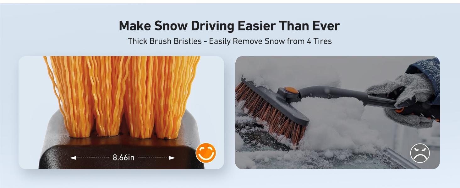 AstroAI 27" Snow Brush and Detachable Ice Scraper with Ergonomic Foam Grip for Cars, Trucks, SUVs (Heavy Duty ABS, PVC Brush, Orange)